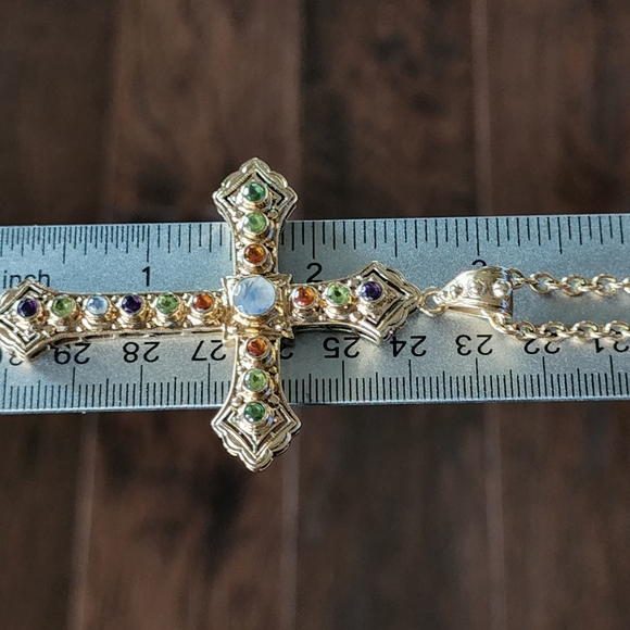 Nicky Butler Designer Signed Cross Pendant Bronze Moonstone Peridot Necklace NWT - Picture 5 of 11